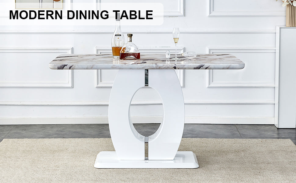 Modern Minimalist White Marble Patterned Dining Table, Bar Table. A Rectangular Office Desk. Game Table. Table. Used In Restaurants, Living Rooms, Terraces, Kitchens 63"*37"* 36.2" 1280 White Mdf