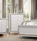 Modern Glamorous Bedroom Chest Of 5X Drawers 1Pc Metallic White Finish Alligator Textured Fronts Mirror Trim Wooden Furniture White Bedroom Glam,Modern Wood