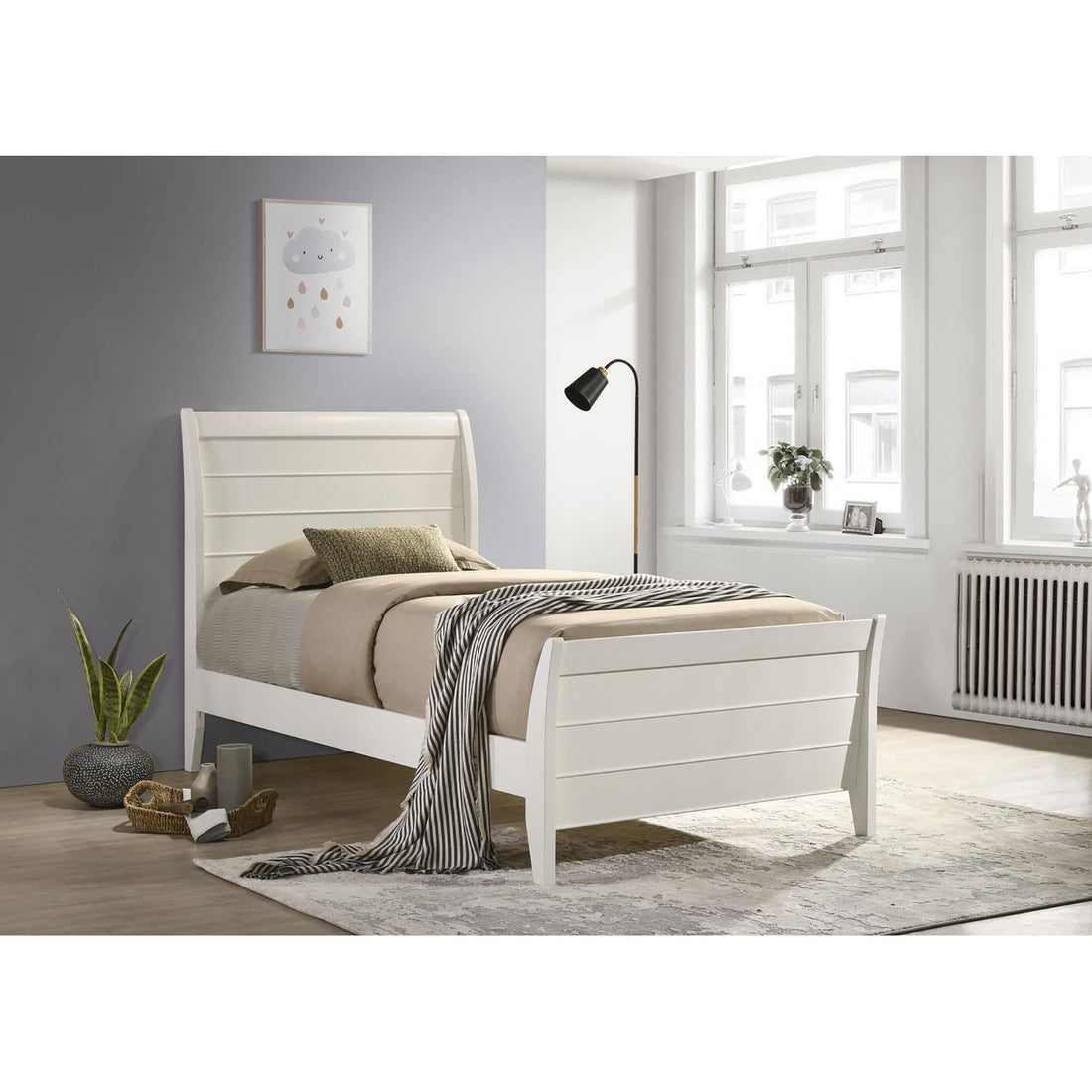 White Twin Platform Sleigh Bed