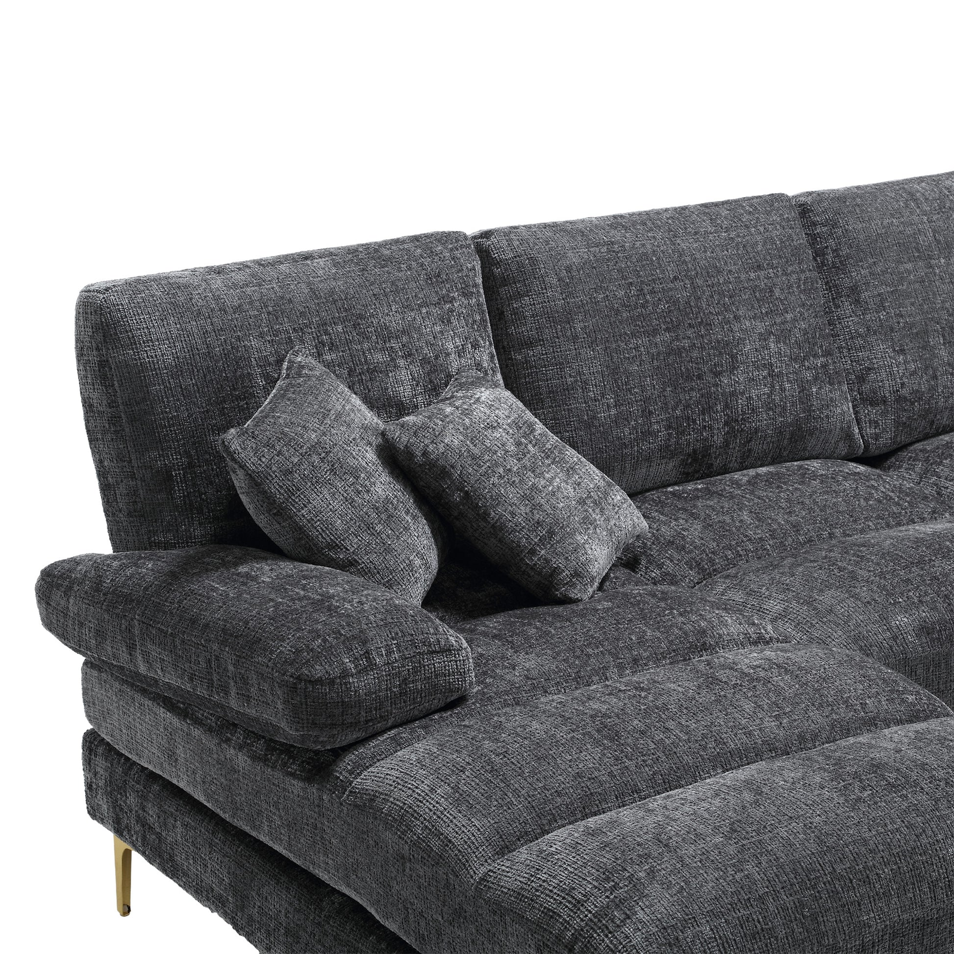 United Modern Large Chenille Fabric U Shape Sectional Sofa Gray Chenille
