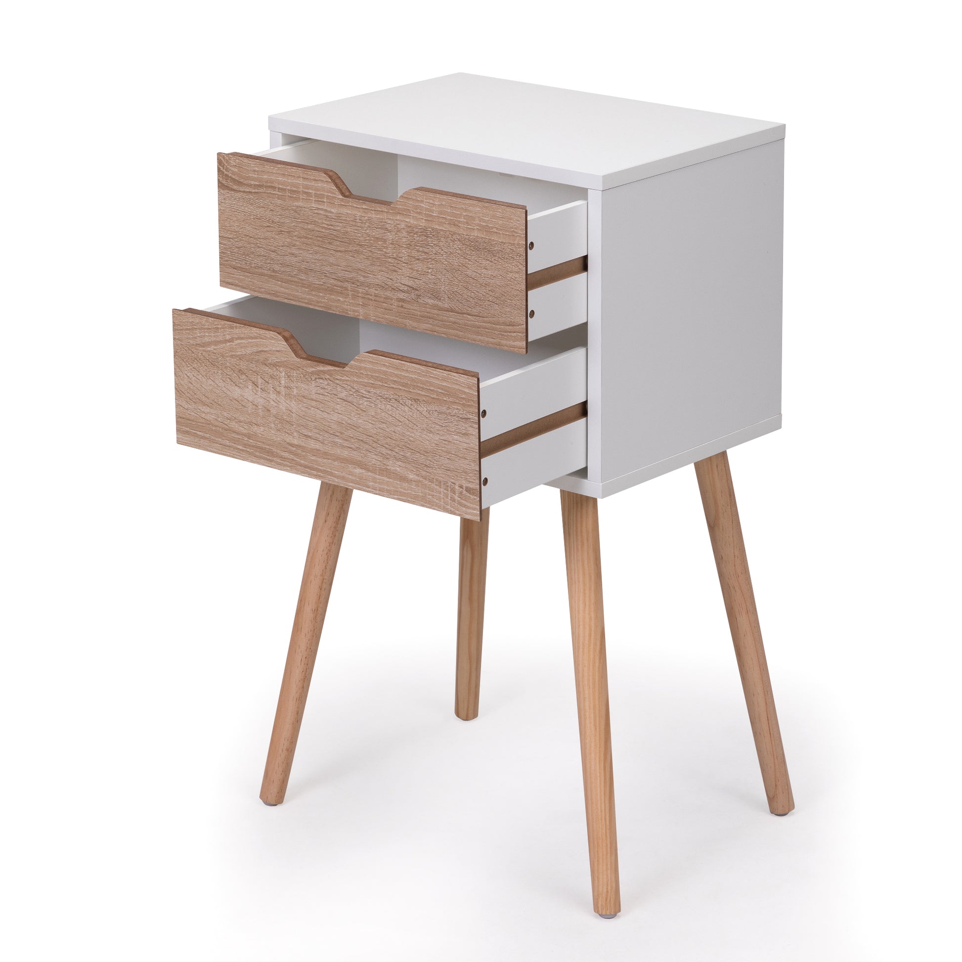 Nightstand With 2 Drawers, Bedside Tables With Solid Wood Legs And Storage, End Table, Side Table, Bedside Furniture For Bedroom, Living Room, White Walnut White Mdf