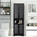 Homcom Tall Narrow Bathroom Storage Cabinet With Doors And Shelf Adjustability, Freestanding Bathroom Linen Cabinet With 2 Cabinets And Countertop, Bathroom Floor Cabinet, Black Black Mdf