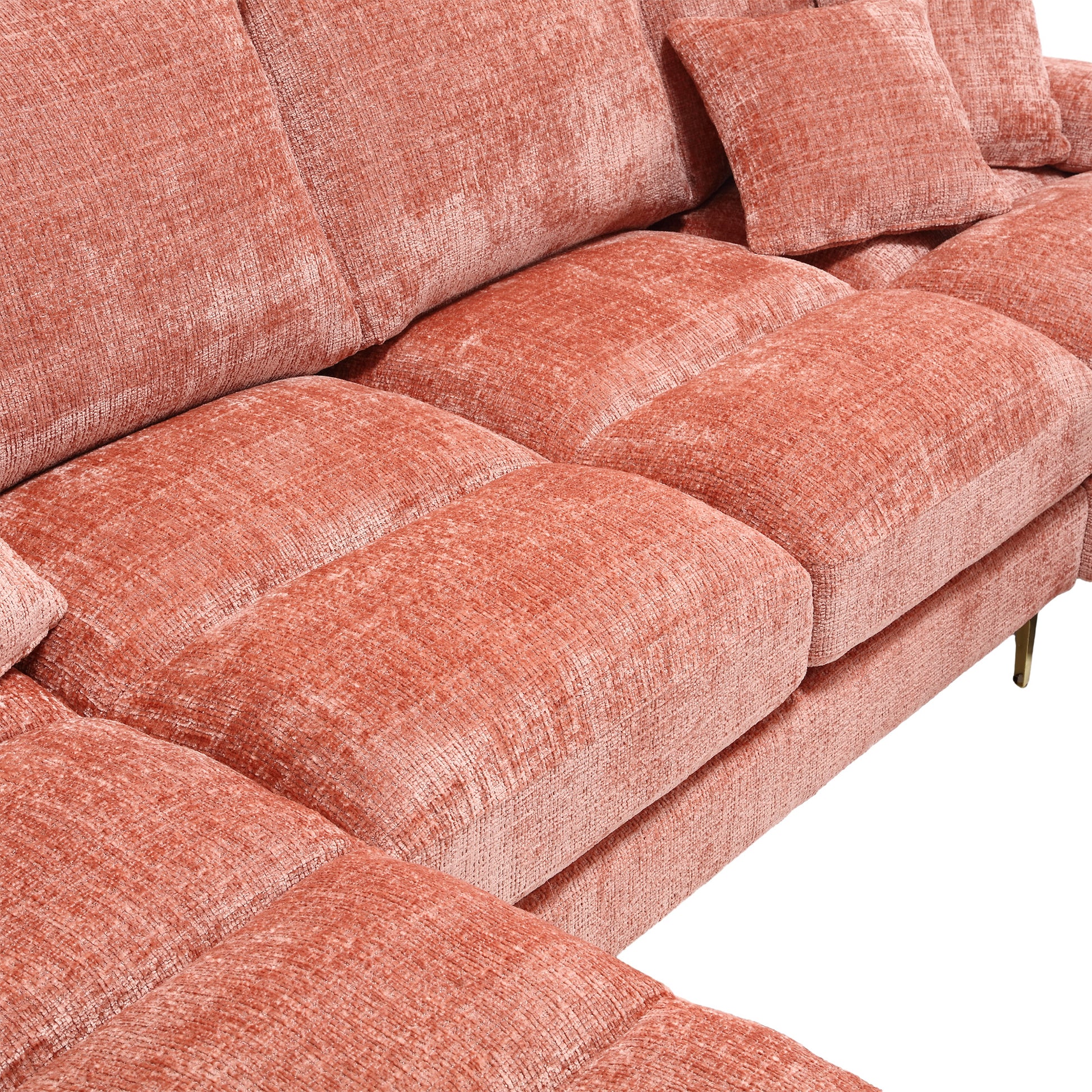 United Modern Large Chenille Fabric U Shape Sectional Sofa Pink Chenille