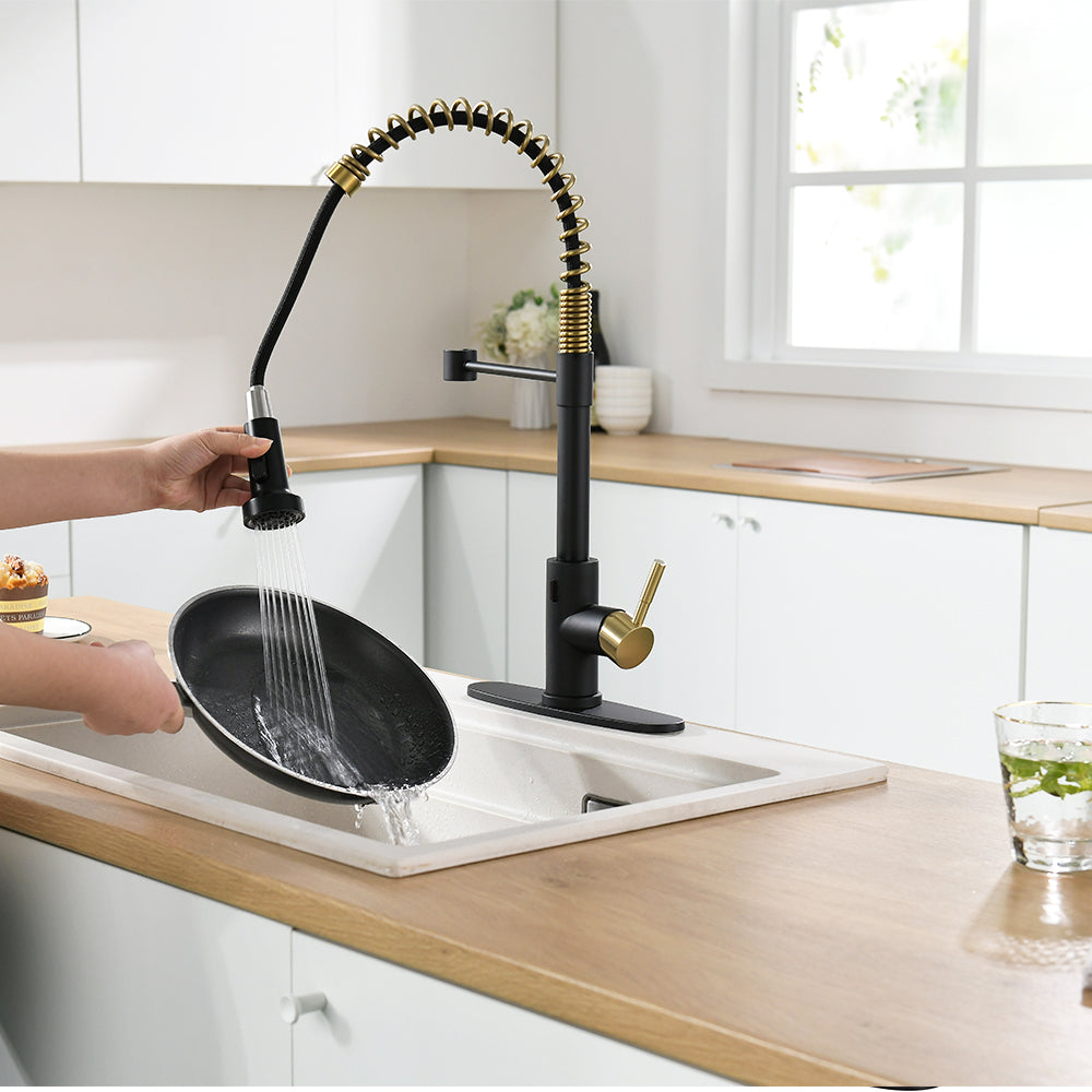 Touchless Kitchen Faucet,Hands Free Automatic Smart Kitchen Faucet Black Gold Kitchen Contemporary Ceramic Stainless Steel