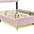 Full Size Velvet Platform Bed With Led Frame And Stylish Mental Bed Legs, Pink Pink Velvet