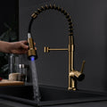 Commercial Led Kitchen Faucet With Pull Down Sprayer, Single Handle Single Lever Kitchen Sink Faucet Gold Kitchen Contemporary Ceramic Brass