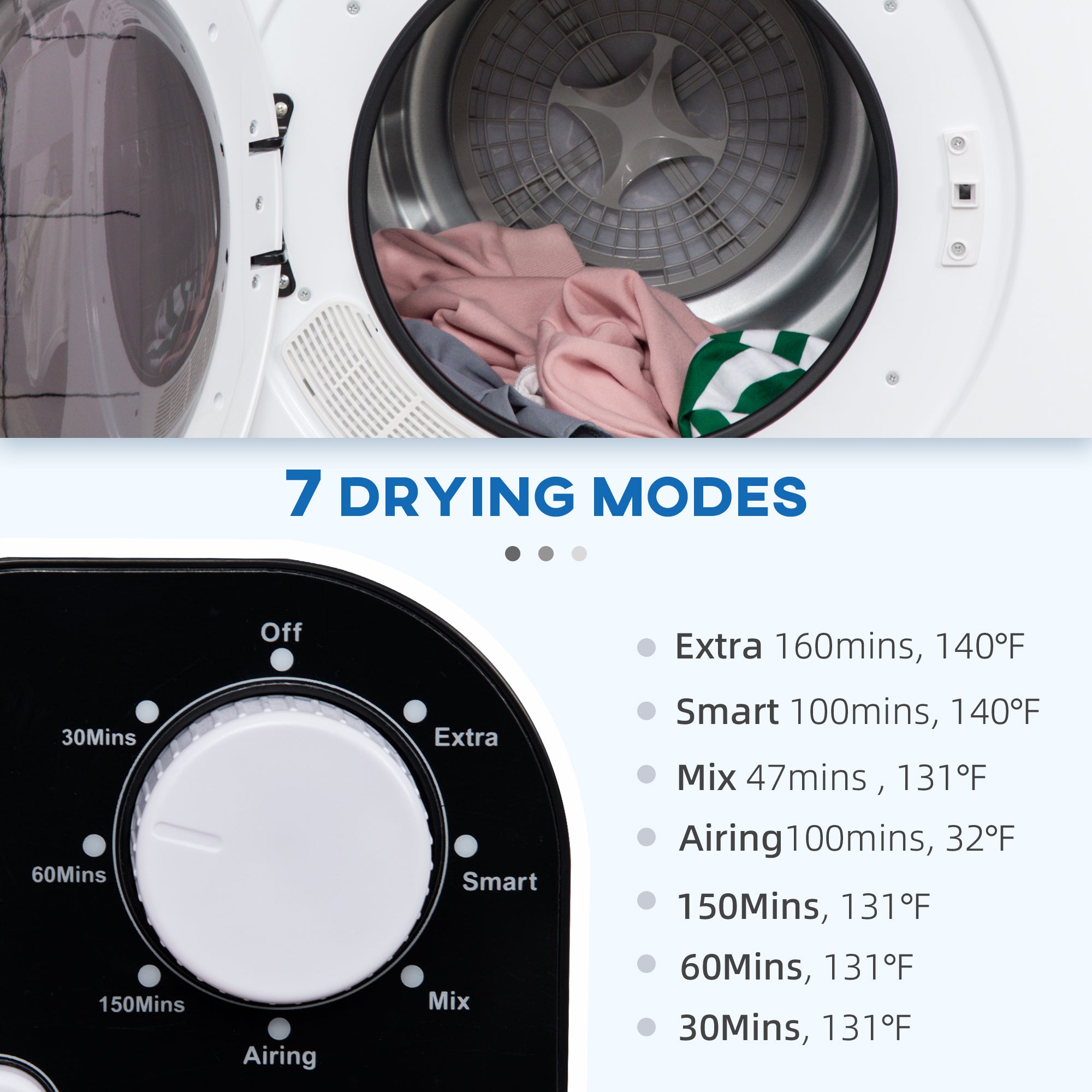 HOMCOM Portable Clothes Dryer, 120V 1300W Compact white-stainless steel