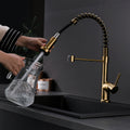 Commercial Kitchen Faucet With Pull Down Sprayer, Single Handle Single Lever Kitchen Sink Faucet Gold Kitchen Contemporary Ceramic Brass