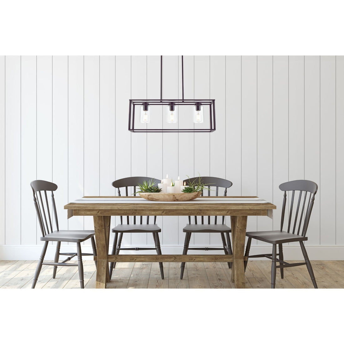 Contemporary Chandeliers Black 3 Light Modern Dining Room Lighting Fixtures Hanging, Kitchen Island Cage Linear Pendant Lights Farmhouse Flush Mount Ceiling Light With Glass Shade Oil Rubbed Bronze Metal