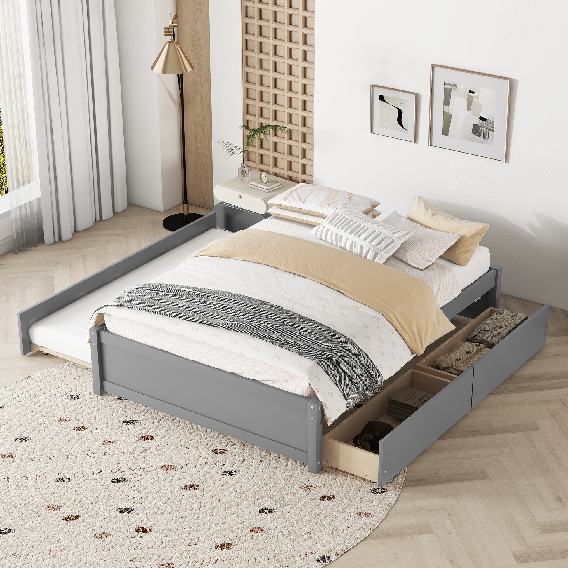 Full Bed With Twin Size Trundle And Two Drawers For Grey Color Full Gray Solid Wood