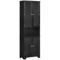 Homcom Tall Narrow Bathroom Storage Cabinet With Doors And Shelf Adjustability, Freestanding Bathroom Linen Cabinet With 2 Cabinets And Countertop, Bathroom Floor Cabinet, Black Black Mdf