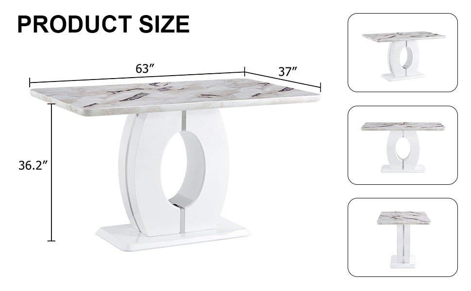 Modern Minimalist White Marble Patterned Dining Table, Bar Table. A Rectangular Office Desk. Game Table. Table. Used In Restaurants, Living Rooms, Terraces, Kitchens 63"*37"* 36.2" 1280 White Mdf