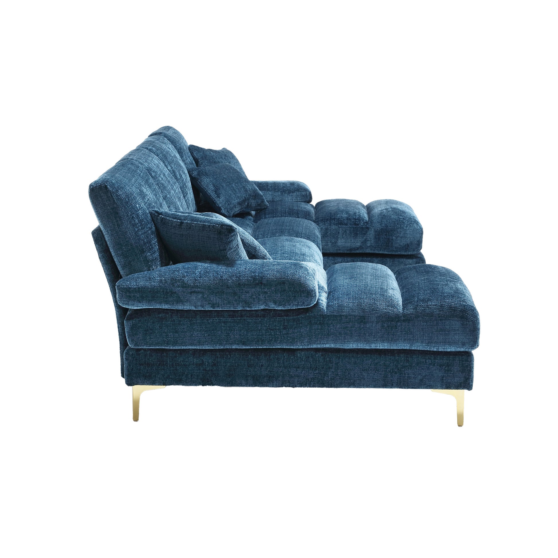 United Modern Large Chenille Fabric U Shape Sectional Sofa Blue Chenille