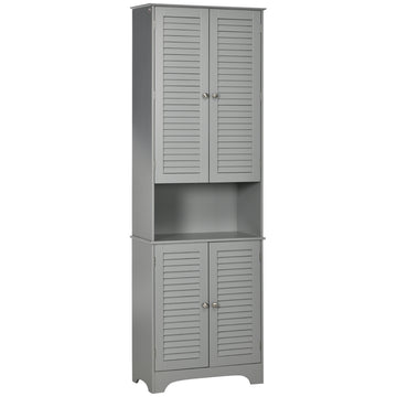 Homcom Tall Narrow Bathroom Storage Cabinet With Doors And Shelf Adjustability, Freestanding Bathroom Linen Cabinet With 2 Cabinets And Countertop, Bathroom Floor Cabinet, Gray Gray Mdf