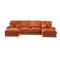 United Modern Large Chenille Fabric U Shape Sectional Sofa Orange Chenille