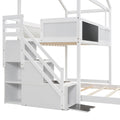 Twin Over Full House Bunk Bed With Storage Staircase And Blackboard,White Old Sku: Gx001701Aak Box Spring Not Required White Wood Bedroom Bunk Pine