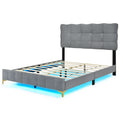 Queen Size Velvet Platform Bed With Led Frame And Stylish Mental Bed Legs, Gray Gray Velvet