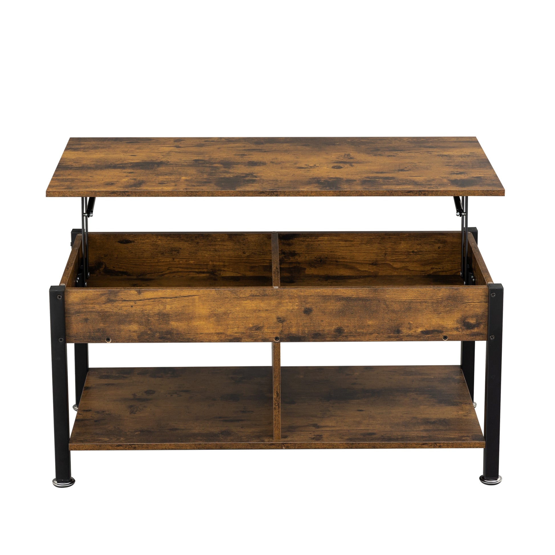 Metal Coffee Table,Desk,With A Lifting Table,And Hidden Storage Space.There Were Two Removable Wicker Baskets That Could Be Placed In Any Space Such As The Living Room,Color:Brown With Fire Wood Grain Light Brown Height Adjustable & Standing Desks