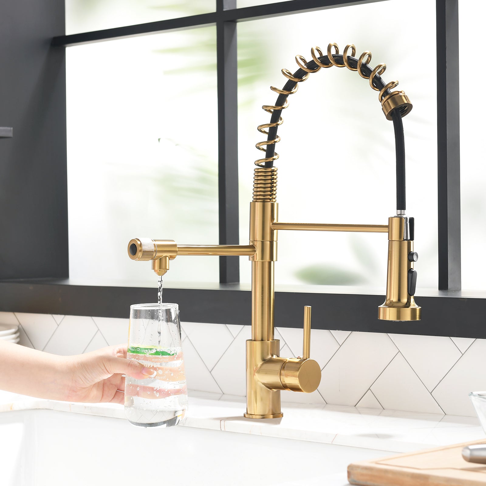 Purifier Kitchen Faucet Drinking Water Faucet, Pull Down Water Filter Kitchen Sink Faucets Black And Nickel Gold Gold Kitchen Contemporary Ceramic Brass