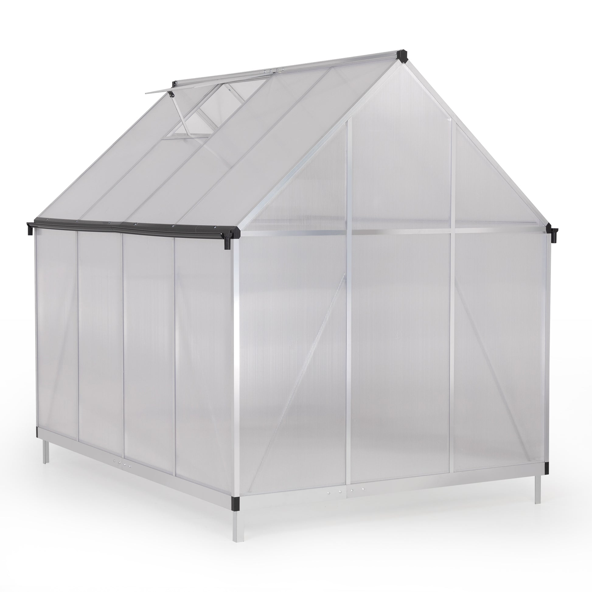 6X8 Ft Polycarbonate Greenhouse, Outdoor Walk In Green House With Vent Window, Hinged Door, Rain Gutter, Heavy Duty Aluminum Hot House For Backyard Garden Natural Aluminium