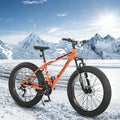 S26109 Elecony 26 Inch Fat Tire Bike Adult Youth Full Shimano 21 Speed Mountain Bike, Dual Disc Brake, High Carbon Steel Frame, Front Suspension, Mountain Trail Bike, Urban Commuter City Bicycle Orange Iron