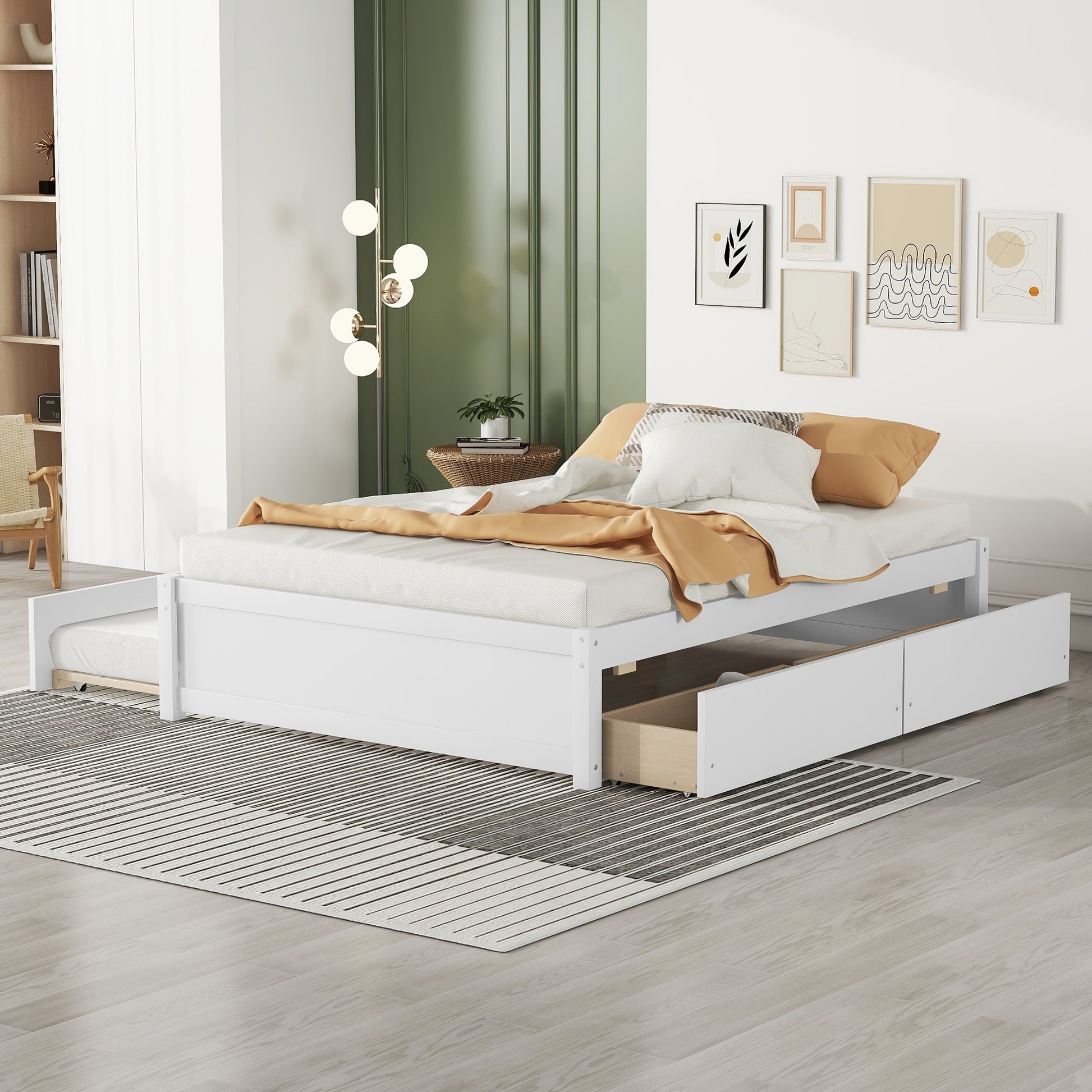 Full Bed With Twin Trundle And Two Drawers For White Color Full White Solid Wood