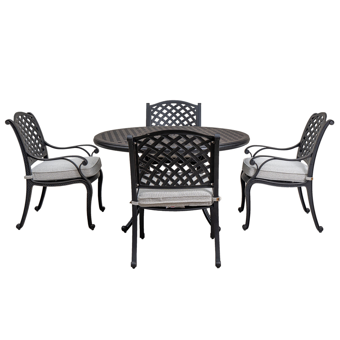 Stylish Outdoor 5 Piece Aluminum Dining Set With Cushion, Sandstorm Antique Gray Aluminium