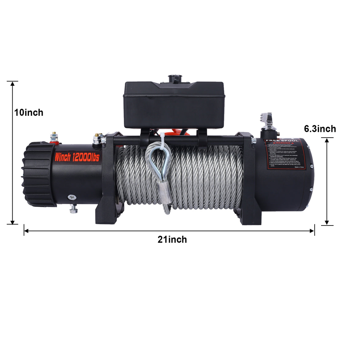 12V 12000Lb Electric Winch Towing Trailer Steel Cable Off Road, Waterproof Wire Cable For Truck Utv Atu Suv Black Steel