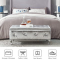 Upholstered Storage Ottoman Bench For Bedroom End Of Bed Faux Leather Rectangular Storage Benches Footrest With Crystal Buttons For Living Room Entryway Silver White Wood Bedroom Black Pattern Pine