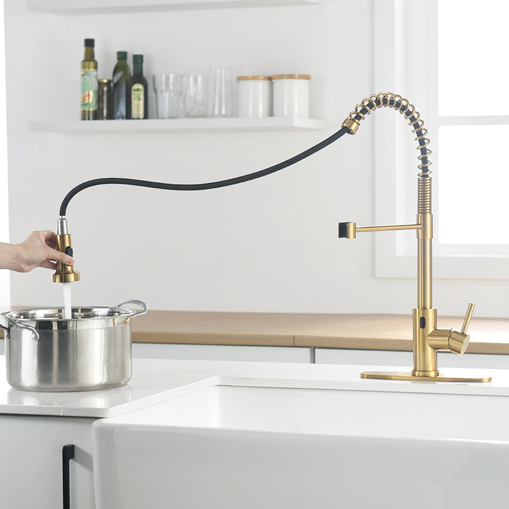 Touchless Kitchen Faucet,Hands Free Automatic Smart Kitchen Faucet Brushed Gold Kitchen Contemporary Ceramic Stainless Steel