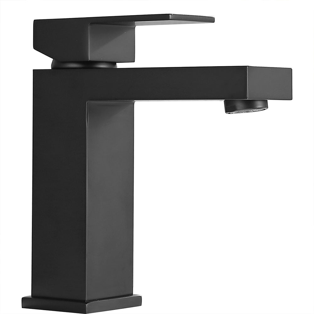 Black Bathroom Faucet, Brushed Black Faucet For Bathroom Sink, Black Single Hole Bathroom Faucet Modern Single Handle Vanity Basin Faucet Bathroom Joystick Geometric One Black Side Sprayer Deck Mounted Cartridge Valve Single Hole Faucets Matte Black