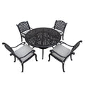 Stylish Outdoor 5 Piece Aluminum Dining Set With Cushion, Sandstorm Antique Gray Aluminium