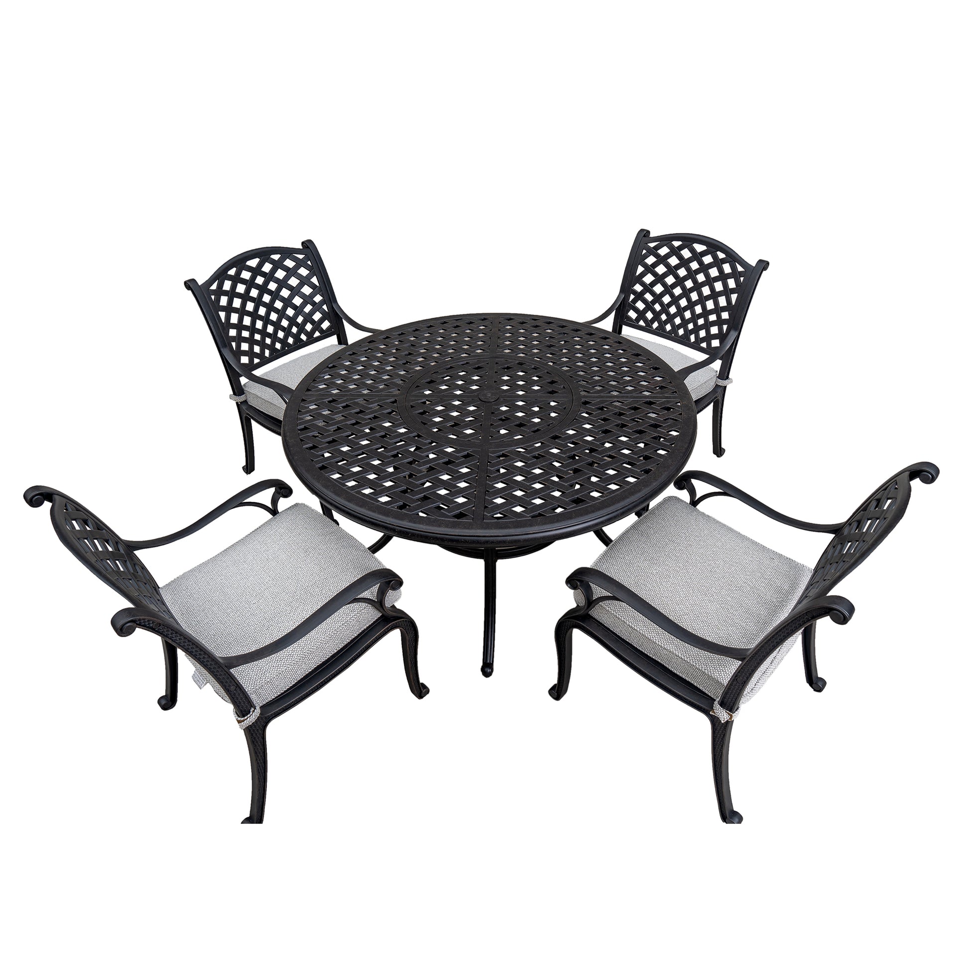 Stylish Outdoor 5 Piece Aluminum Dining Set With Cushion, Sandstorm Antique Gray Aluminium