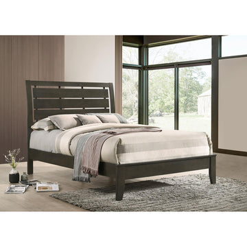 Mod Grey Slat Back Full Panel Bed Box Spring Required Full Grey Wood Gray Bedroom Transitional Rubberwood Panel Wood