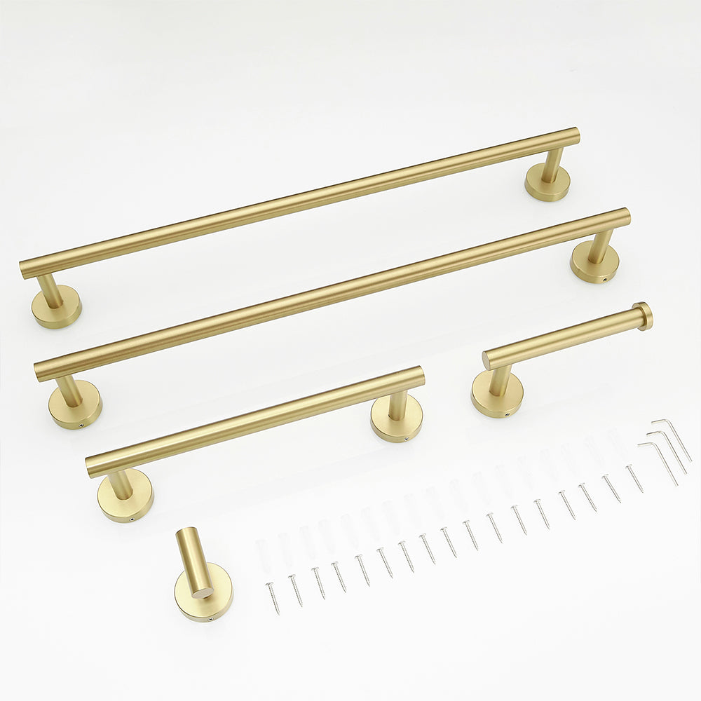 5 Pieces Brushed Nickel Gold Bathroom Accessories Set, Stainless Steel Bathroom Hardware Set, Bath Towel Bar Set, Towel Racks For Bathroom Wall Mounted. Brushed Gold Bathroom Classic,Industrial,Modern Stainless Steel