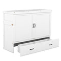 Queen Size Murphy Bed With Usb Port And A Large Drawer, White Queen White Solid Wood Mdf