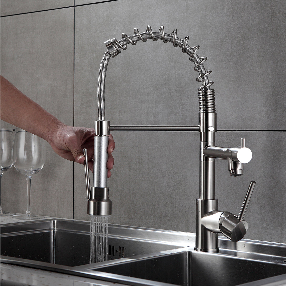 Kitchen Faucet With Pull Down Sprayer Brushed Nickel Stainless Steel Single Handle Kitchen Sink Faucets Brushed Nickel Kitchen Contemporary Ceramic Brass