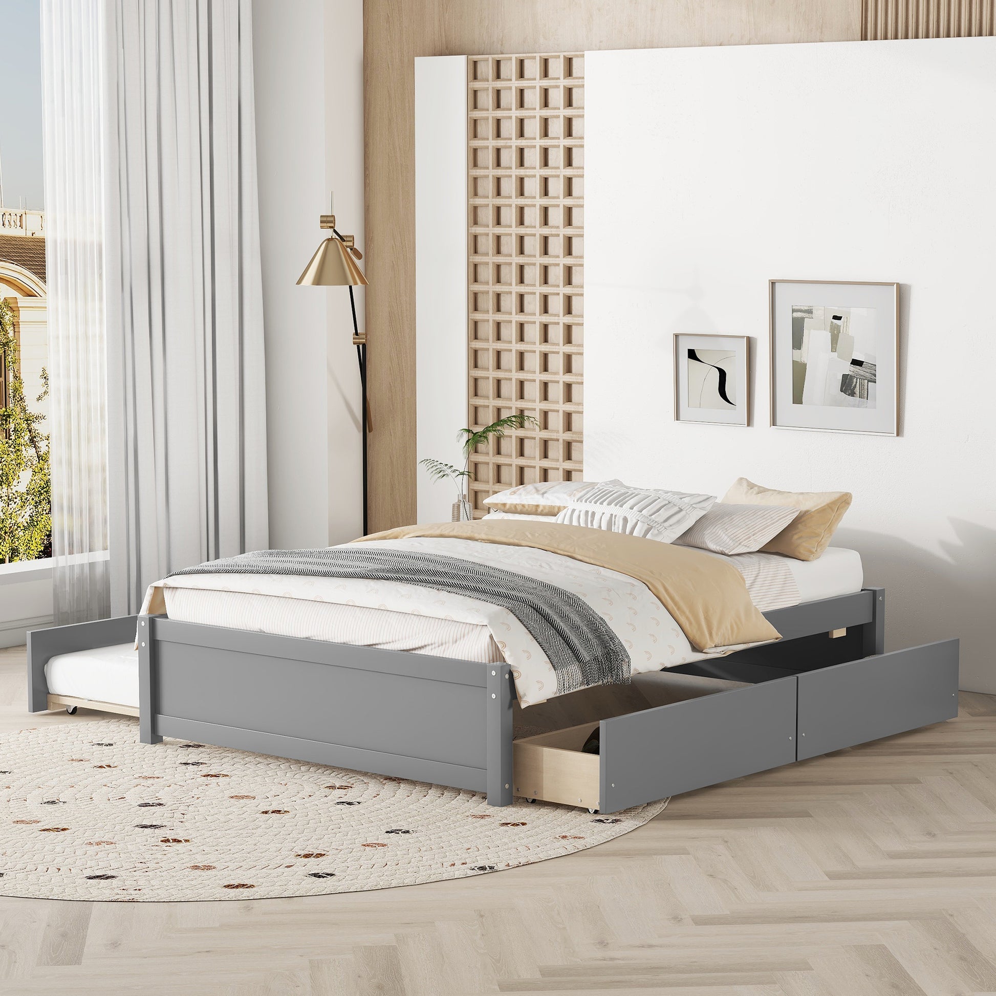 Full Bed With Twin Size Trundle And Two Drawers For Grey Color Full Gray Solid Wood