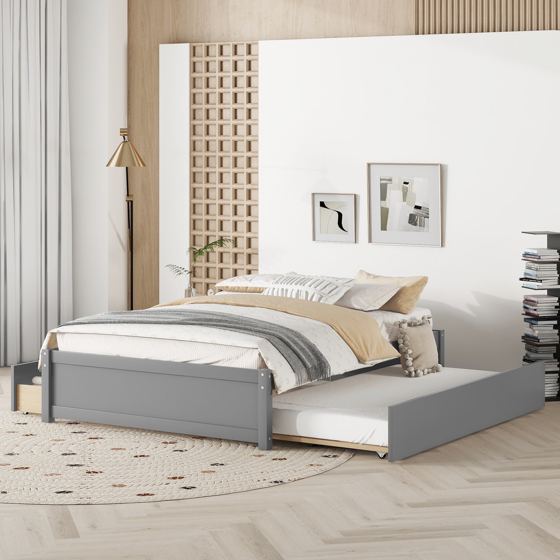 Full Bed With Twin Size Trundle And Two Drawers For Grey Color Full Gray Solid Wood