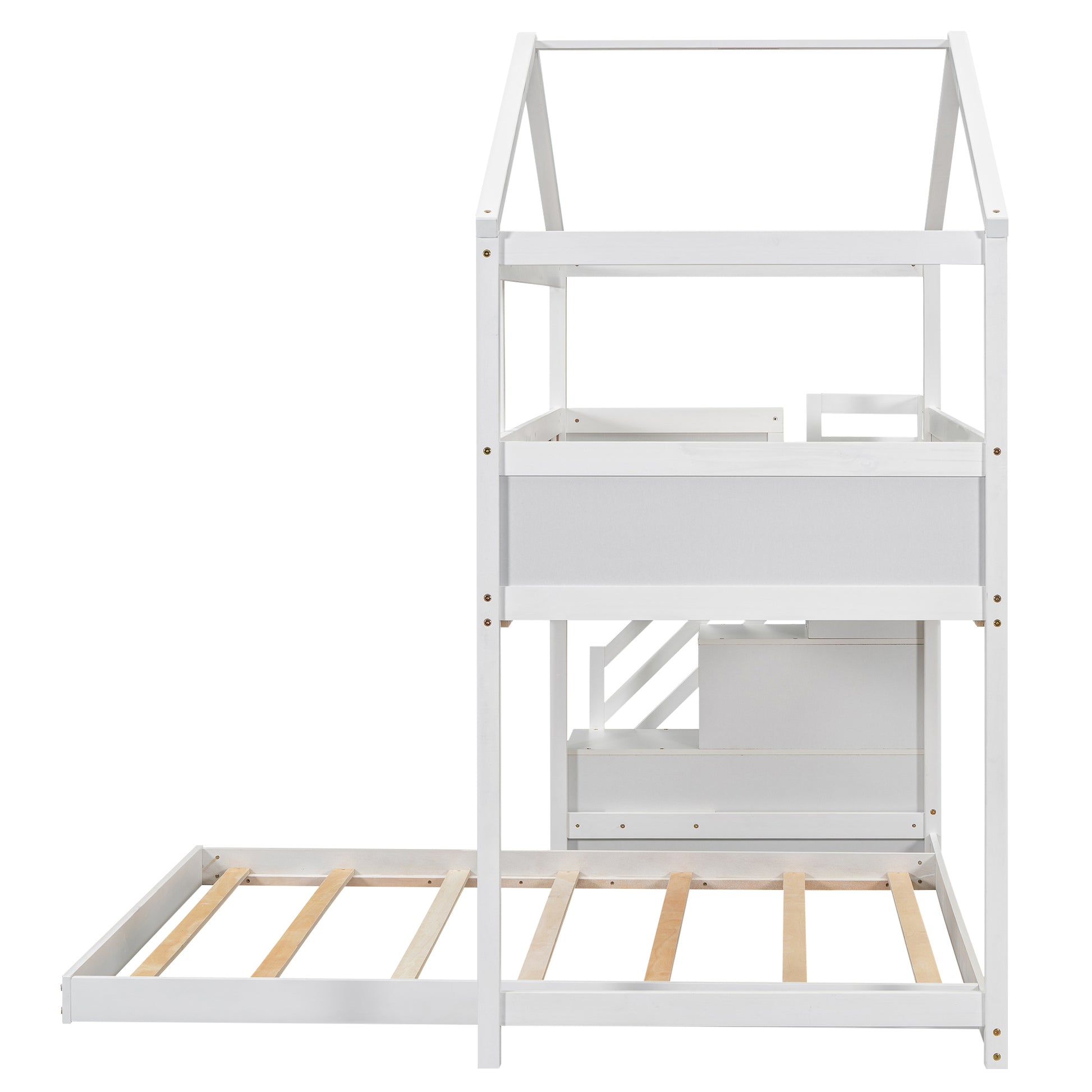 Twin Over Full House Bunk Bed With Storage Staircase And Blackboard,White Old Sku: Gx001701Aak Box Spring Not Required White Wood Bedroom Bunk Pine