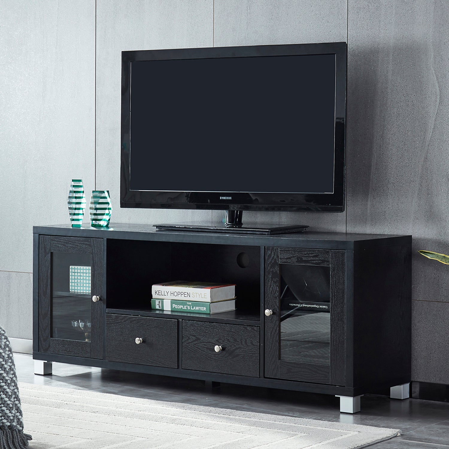 Wood Tv Stand Media Console With Storage Cabinet