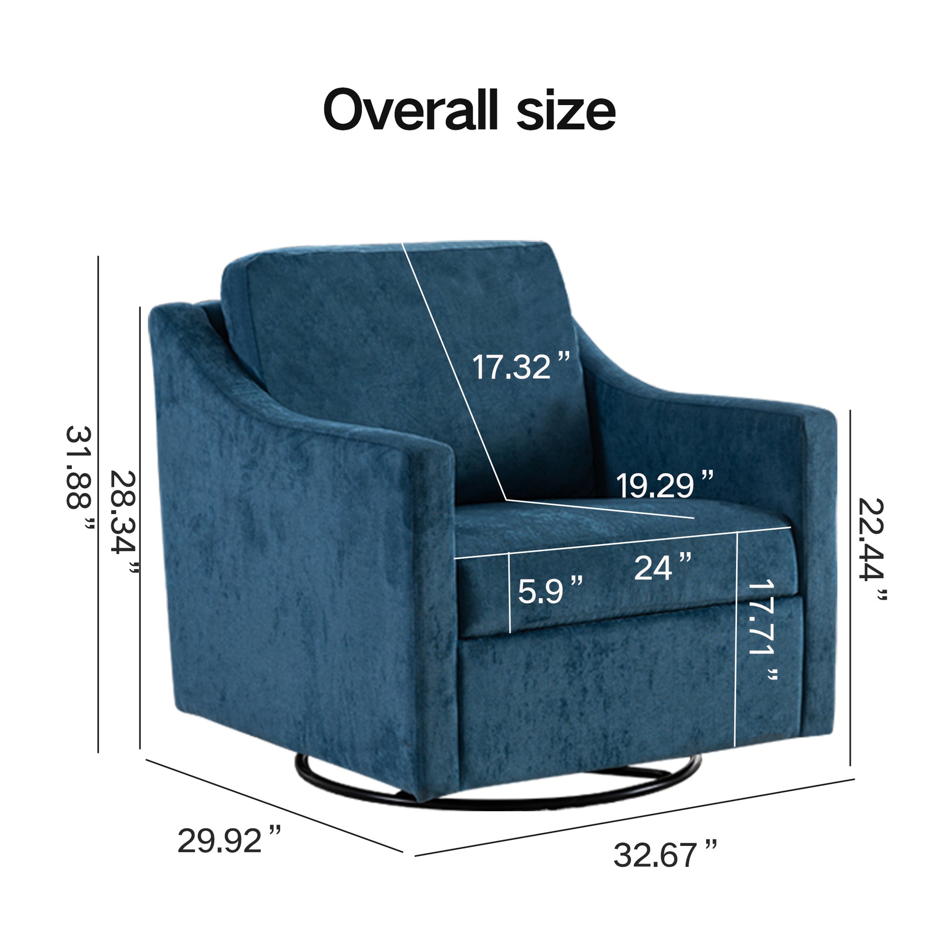 Large Swivel Chair, Upholstered Armchair, Modern Chair, Skin Friendly Gradient Color Linen Fabric, Comfortable To Sit. Suitable For Reception Living Room, Navy Blue Navy Blue Fabric