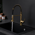 Commercial Kitchen Faucet With Pull Down Sprayer, Single Handle Single Lever Kitchen Sink Faucet Gold Kitchen Contemporary Ceramic Brass