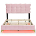 Full Size Velvet Platform Bed With Led Frame And Stylish Mental Bed Legs, Pink Pink Velvet