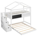 Twin Over Full House Bunk Bed With Storage Staircase And Blackboard,White Old Sku: Gx001701Aak Box Spring Not Required White Wood Bedroom Bunk Pine