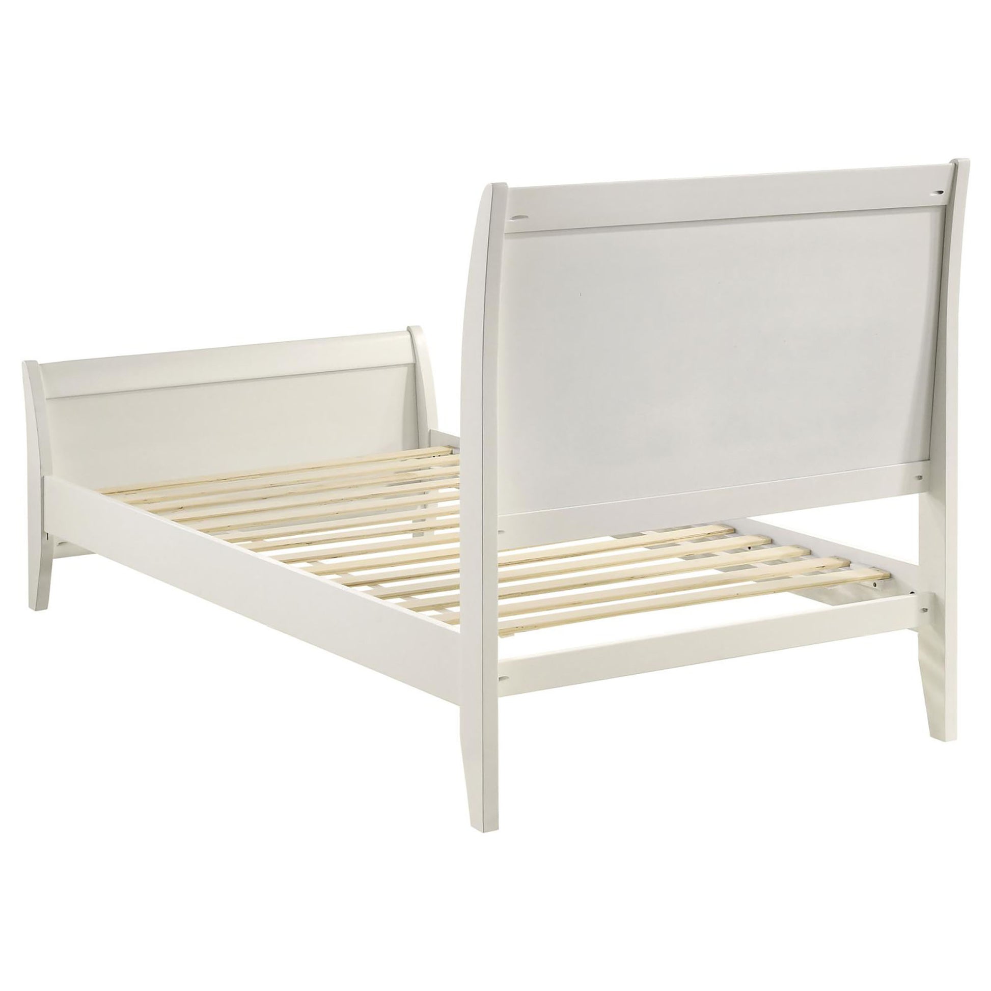 White Twin Platform Sleigh Bed Twin Ivory Wood Bedroom Coastal Rubberwood Kids Wood