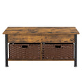 Metal Coffee Table,Desk,With A Lifting Table,And Hidden Storage Space.There Were Two Removable Wicker Baskets That Could Be Placed In Any Space Such As The Living Room,Color:Brown With Fire Wood Grain Light Brown Height Adjustable & Standing Desks