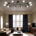 10 Light Sputnik Chandelier Black Ceiling Light Semi Flush Mount Light Ceiling Lamp Black Metal