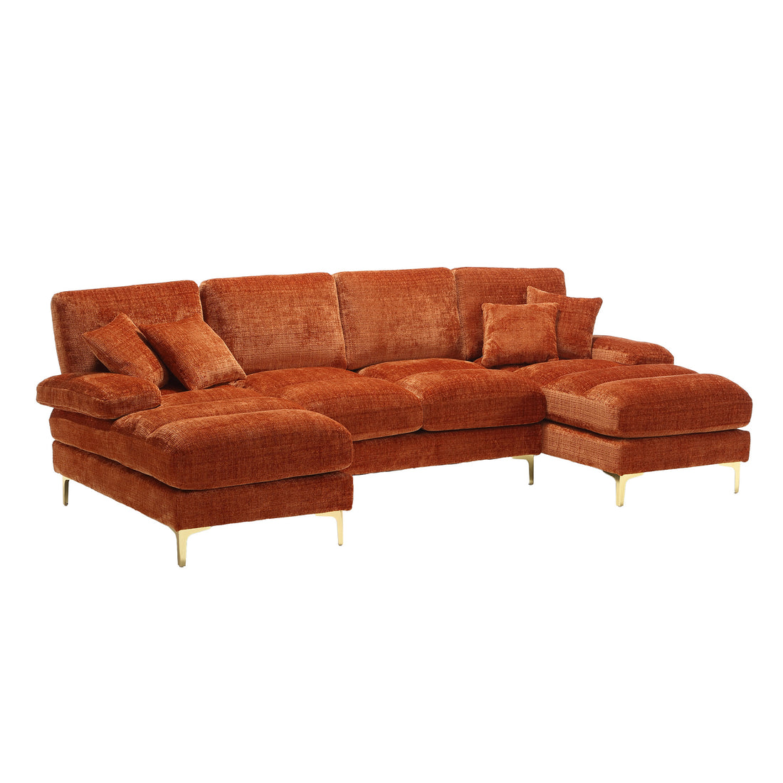 United Modern Large Chenille Fabric U Shape Sectional Sofa Orange Chenille