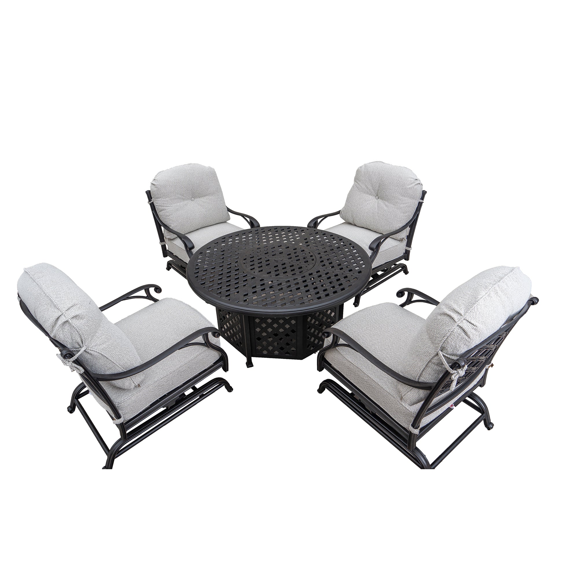 Stylish Outdoor 5 Piece Aluminum Dining Set With Cushion, Sandstorm Antique Gray Aluminium